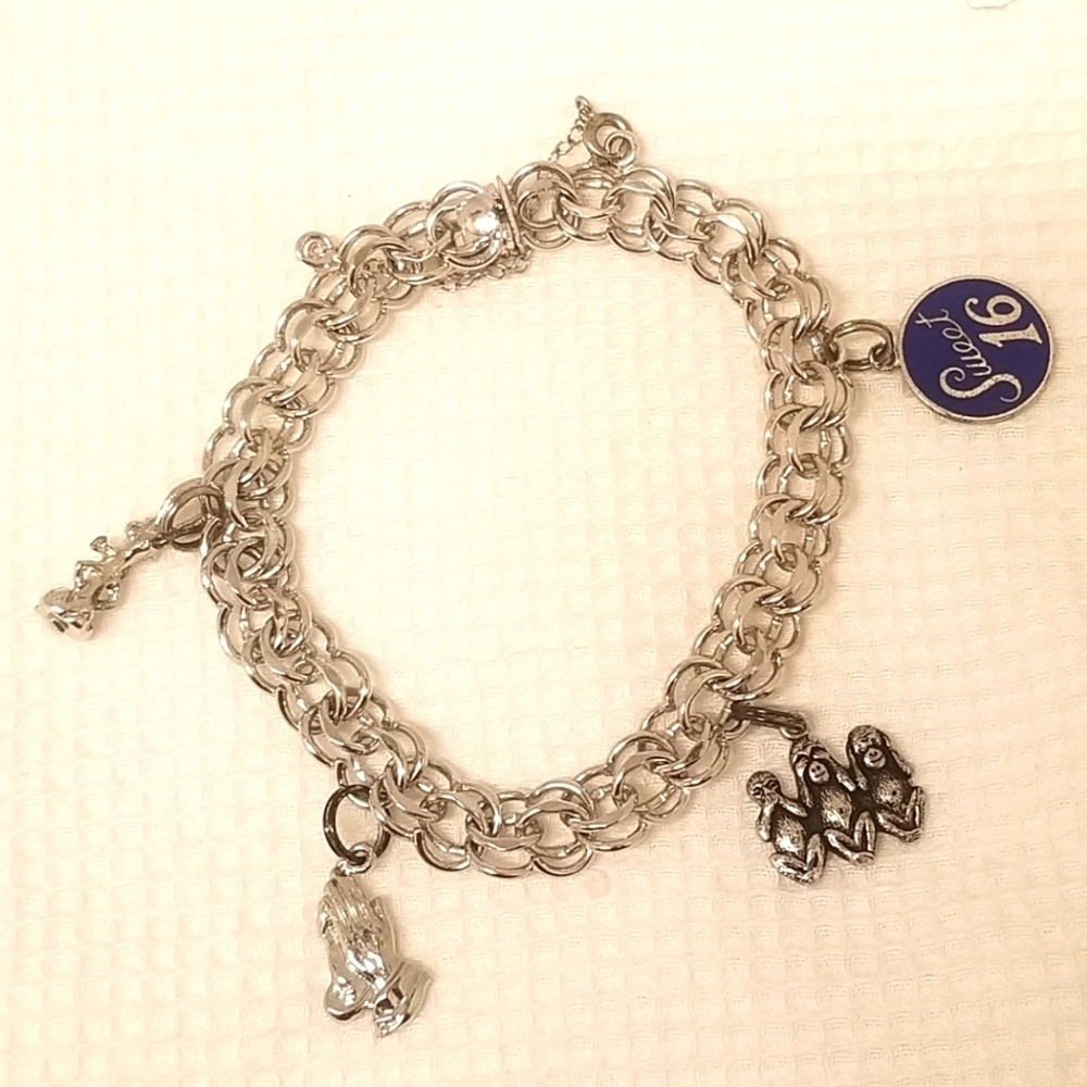 Elco Vintage Sterling Silver Bracelet with 4 Sterling Silver Charms